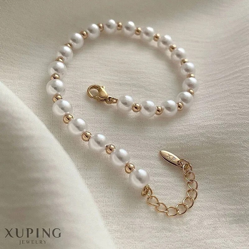 دستبند مروارید پرورشی با گوی‌های طلایی ژوپینگ Xuping