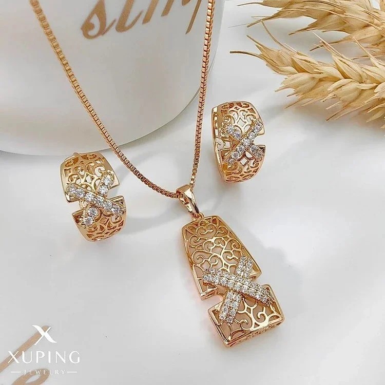 نیمست گوشواره و گردنبند زنانه طرح مشبک الماسی برند ژوپینگ
