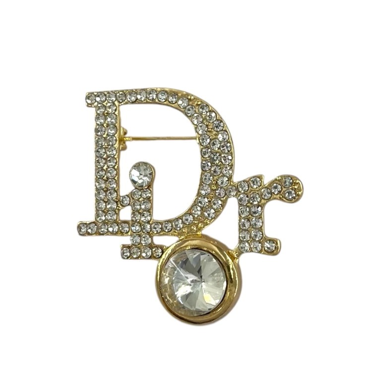 گل سینه زنانه مدل درخشان طرح Dior نگیندار طلایی