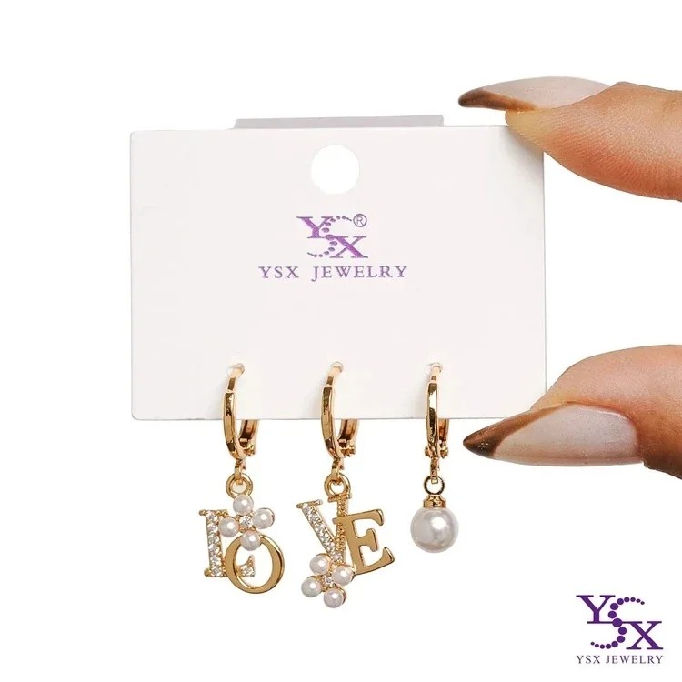 گوشواره زنانه سهعددی طرح مرواریدی عشقین برند YSX